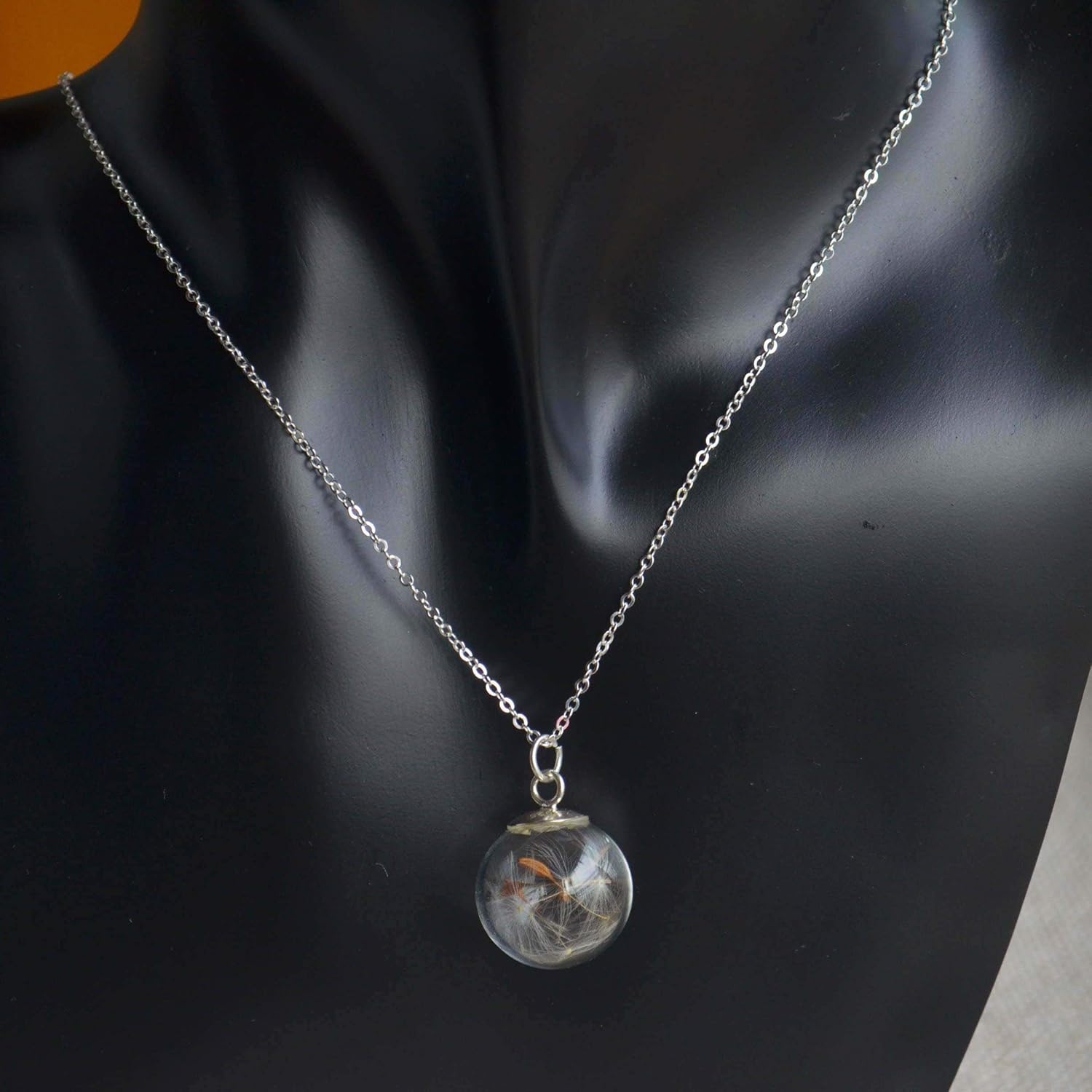Dandelion Make a Wish Real Flower Glass Ball Pendant 925 Sterling Silver Chain Necklace for Women Handmade - Image 4
