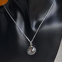 Vista 4 de Collar de cadena de plata de ley 925 con colgante de bola de cristal de flor real de diente de león Make a Wish para mujer, hecho a mano