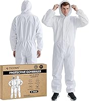 TICONN Hazmat Suit Disposable Coveralls: Breathable Full Body Protection for Painting, Lab, Industrial Use - Men Women