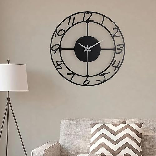 Miniatura 83 de Reloj de pared de metal de 20 pulgadas, redondo, silencioso, moderno, analógico, grande, funciona con pilas, reloj de pared para sala de estar, Negro