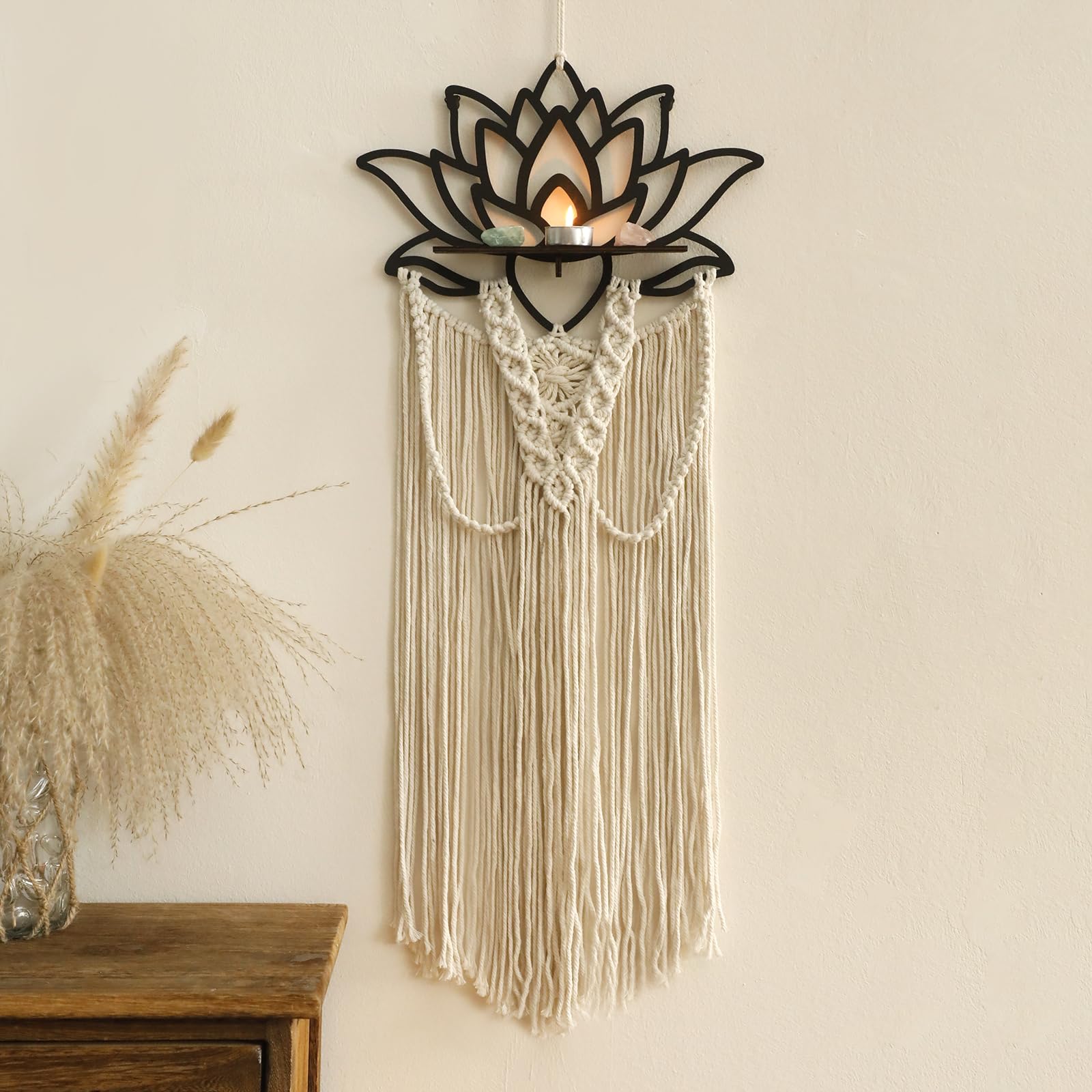 Artilady Macrame Wall Hanging Lotus Dream Catcher Yoga Wall Decor Macrame Wall Art for Bedroom Living Room Bathroom Lotus Flower Decor for Aroma