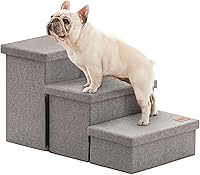 Lovescabin Foldable Dog Stairs for 18-20" High Bed - 3-Step Pet Ramp with Storage, Supports 200 lbs Small to Large Dogs Cats, Grey