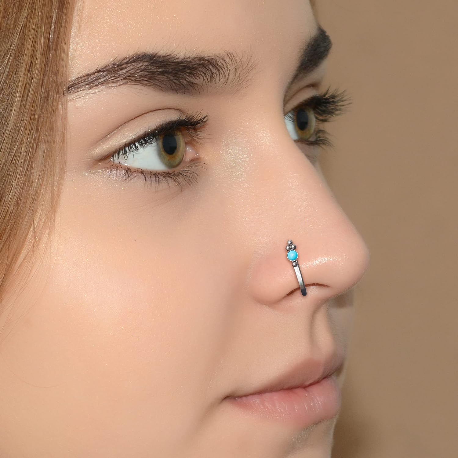 Titanium Nose Stud 18g with Turquoise - Implant Grade Titanium Nose Jewelry