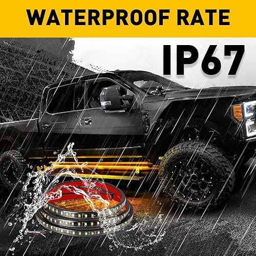 Miniatura 4 de Tira de luz LED para estribo de camión de 60 pulgadas, señal de giro ámbar secuencial DRL y luz blanca de cortesía, 288 LED, impermeable, flexible,