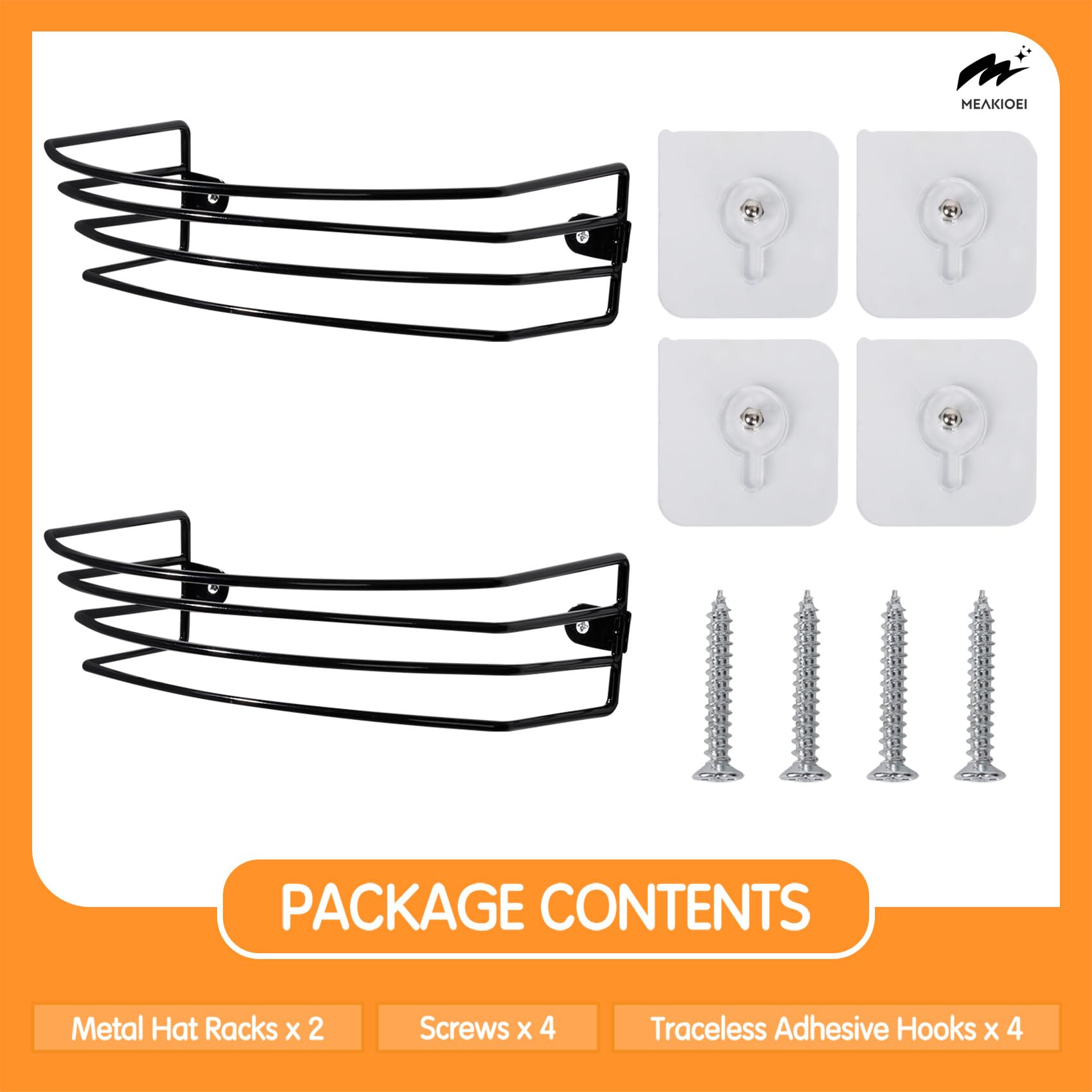 MEAKIOEI 2-Pack Hat Organizer for Baseball Caps, Hat Rack for Wall, Cap Holder Organizer Up to 30 Hats, Hat Wall Hanger