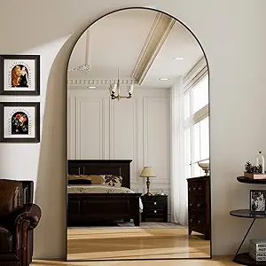 GLSLAND 72" x 44" Arched Full Length Mirror - Oversized Aluminum Alloy Frame Full Body Floor Mirrors with Stand Wall Mounted for Bedroom/Living Room, Black