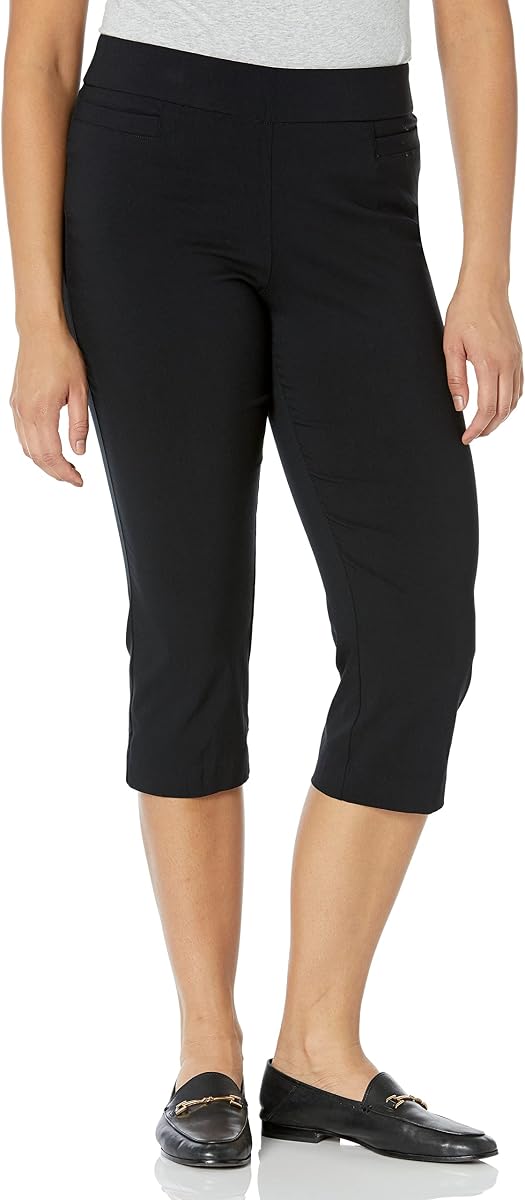 Briggs New York Women's Pull on Stretch Capri Pants High Waist Crop Straight Leg with Pockets 21” Inseam