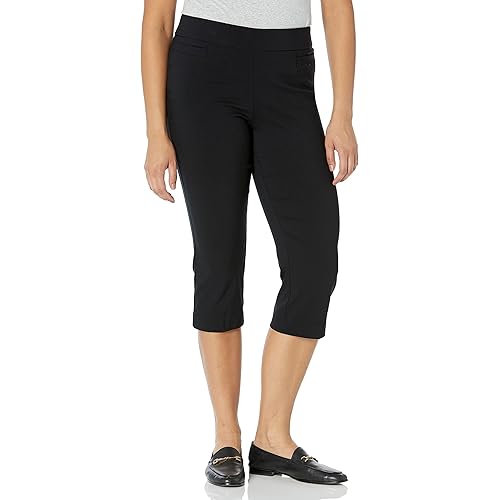 Briggs New York Women's Pull on Stretch Capri Pants High Waist Crop Straight Leg with Pockets 21” Inseam