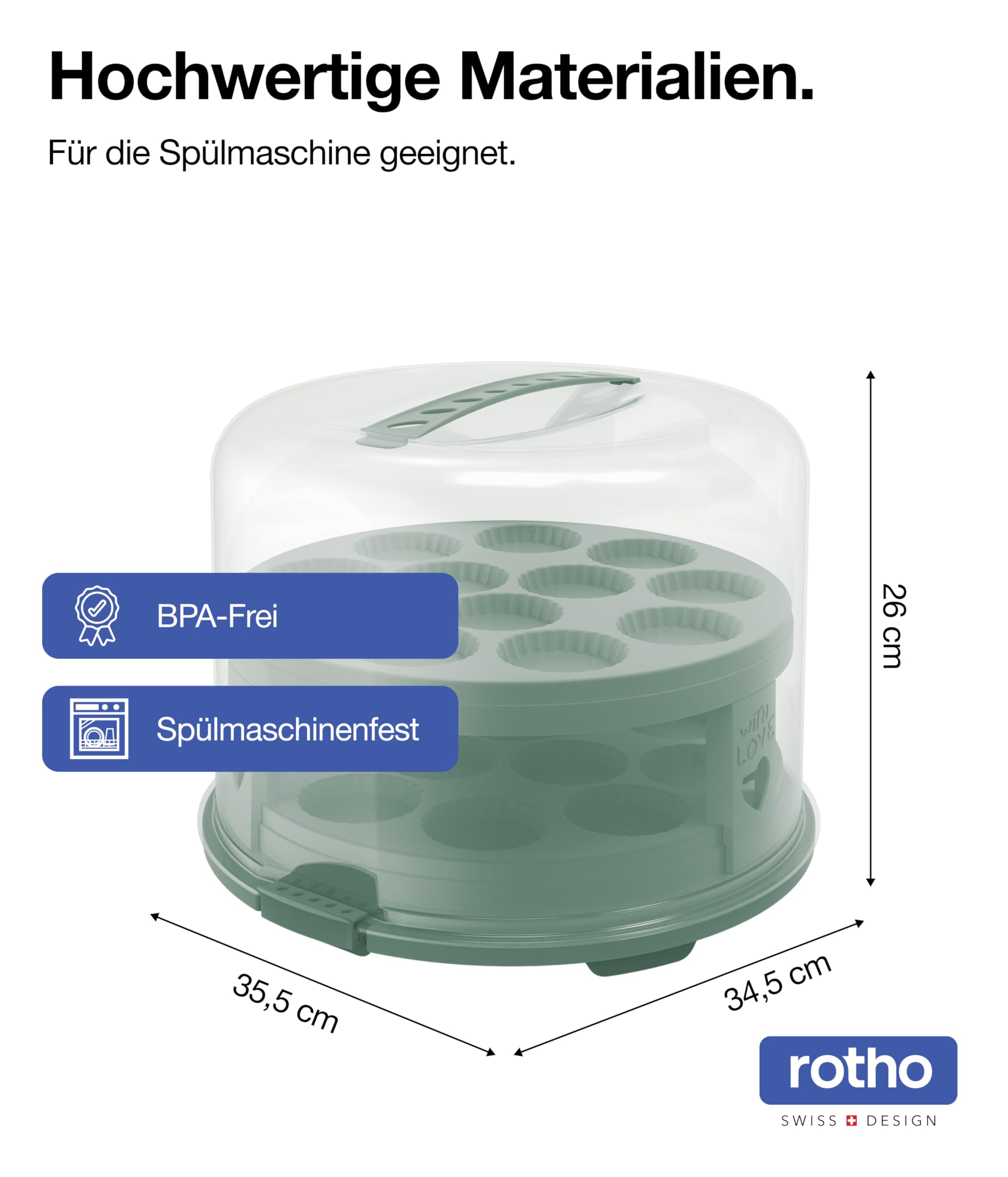 Rotho Fresh Taartbel XL, voedselveilig kunststof (PP) BPA-vrij, wit/ transparant, (35,5 x 34,5 x 26 cm