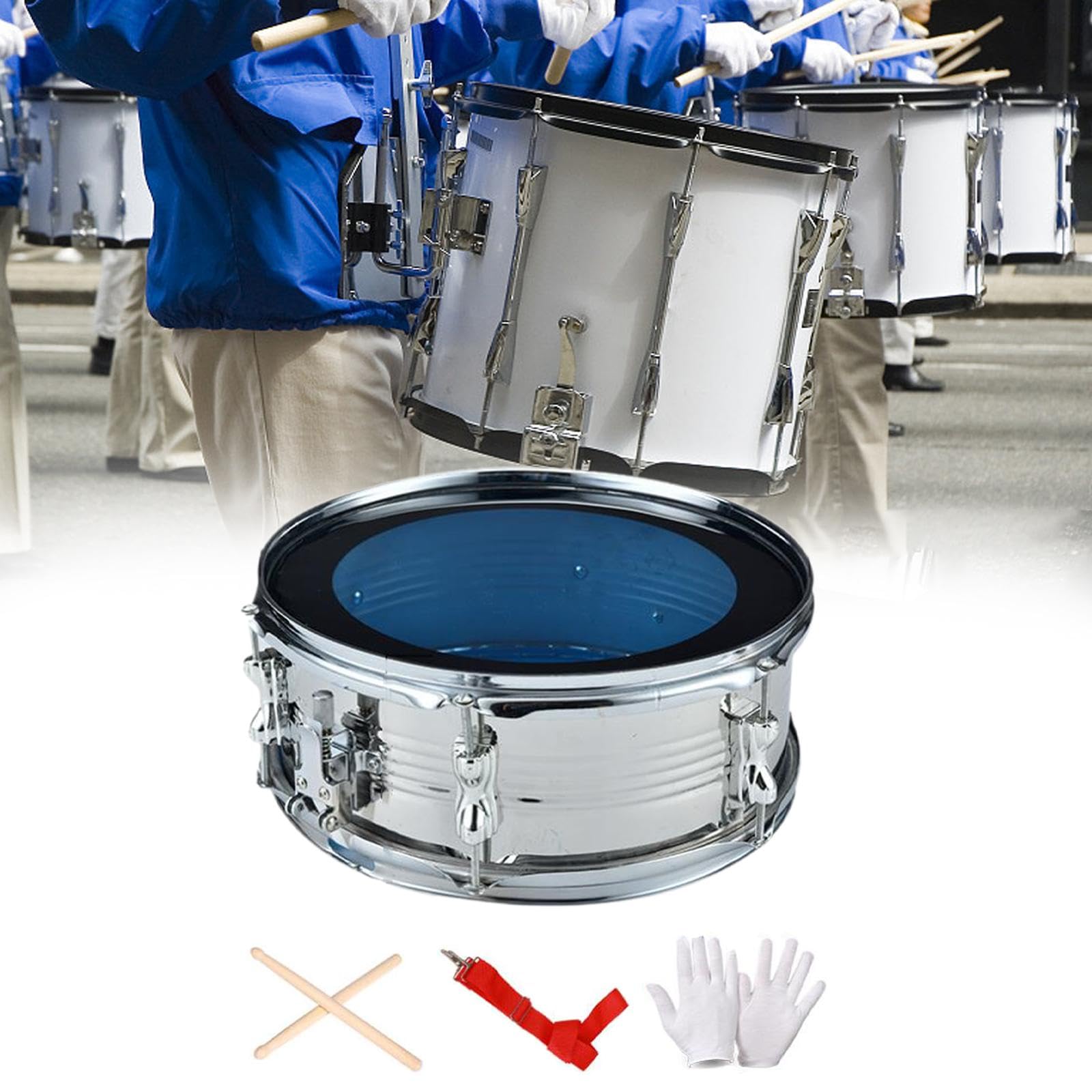 Harilla Caisse claire de 13 pouces pour apprentissage de la musique, instrument de percussion portable, instruments de musique pour garçons, filles, Argent