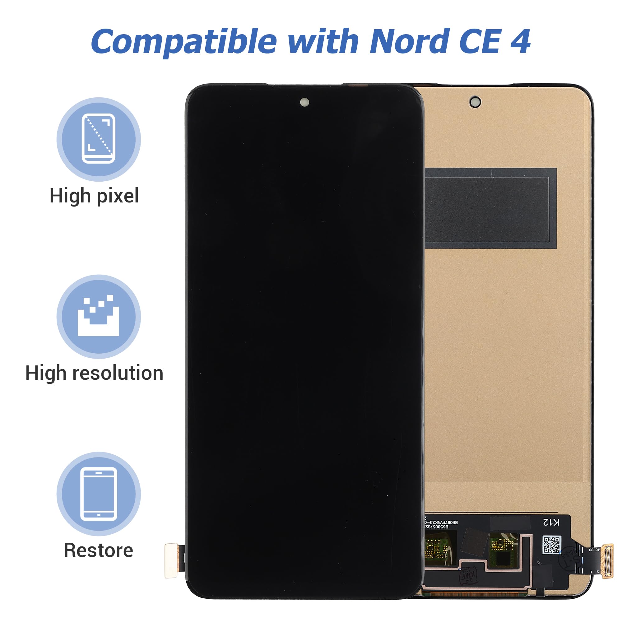 [z ramką] Zamiennik wyświetlacza OLED, kompatybilny z Onepl-us Nord CE 4 [6,7"] CPH2613 LCD Touch Screen z zestawem narzędzi