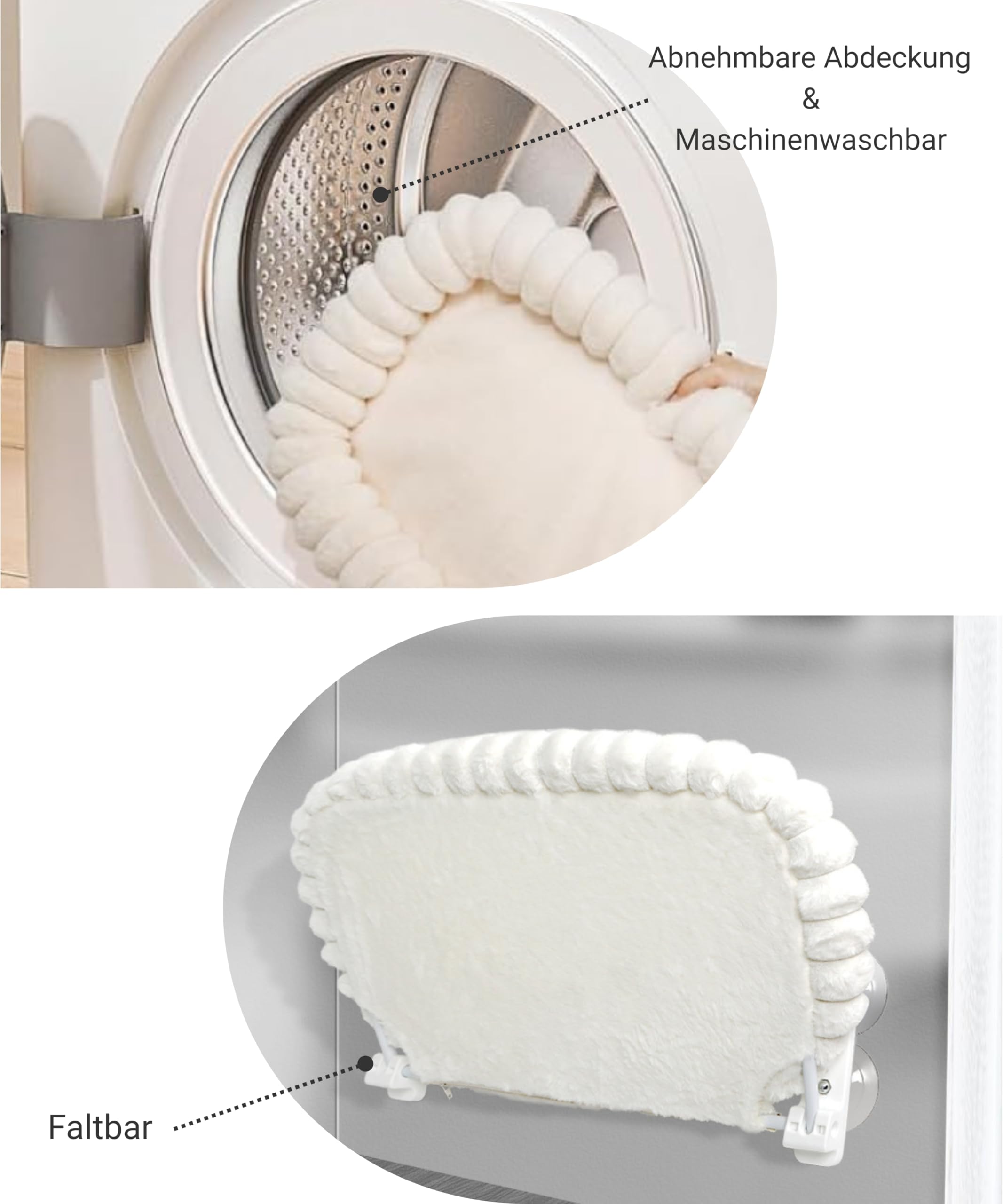 Katzen Hängematte Fenster mit 2 Abnehmbare Bezüge (Netz & Plüsch),Klappbarer Cat Window Hammock mit Saugnäpfen, Katzen Fensterliege Weich bis 18kg, 52x30cm,Weiß