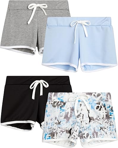 Pantalones cortos activos para niña, paquete de 4 pantalones cortos deportivos de rizo francés para gimnasio (7-16)