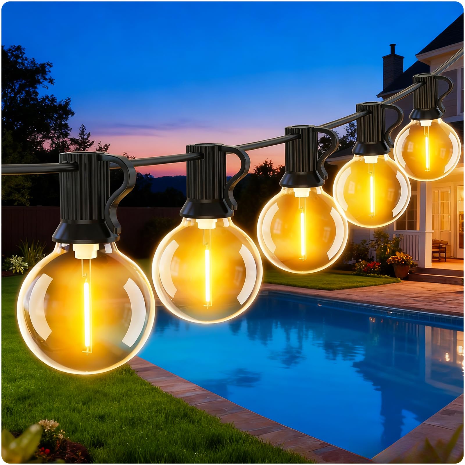 EVXFG Lichterkette Außen Outdoor 9M-LED Strom - 30Ft Aussen Lichterketten Garten Glühbirnen Wetterfest G40 Draußen Innen Beleuchtung für Terrasse Balkon Pavillon Party Lights Gartenbeleuchtung