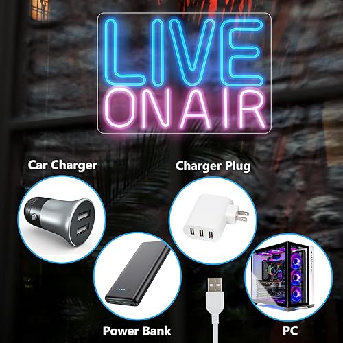 Miniatura 3 de Live On Air - Letrero de neón para decoración de pared, luz LED colgante con tema musical, alimentado por USB, con interruptor de encendidoapagado