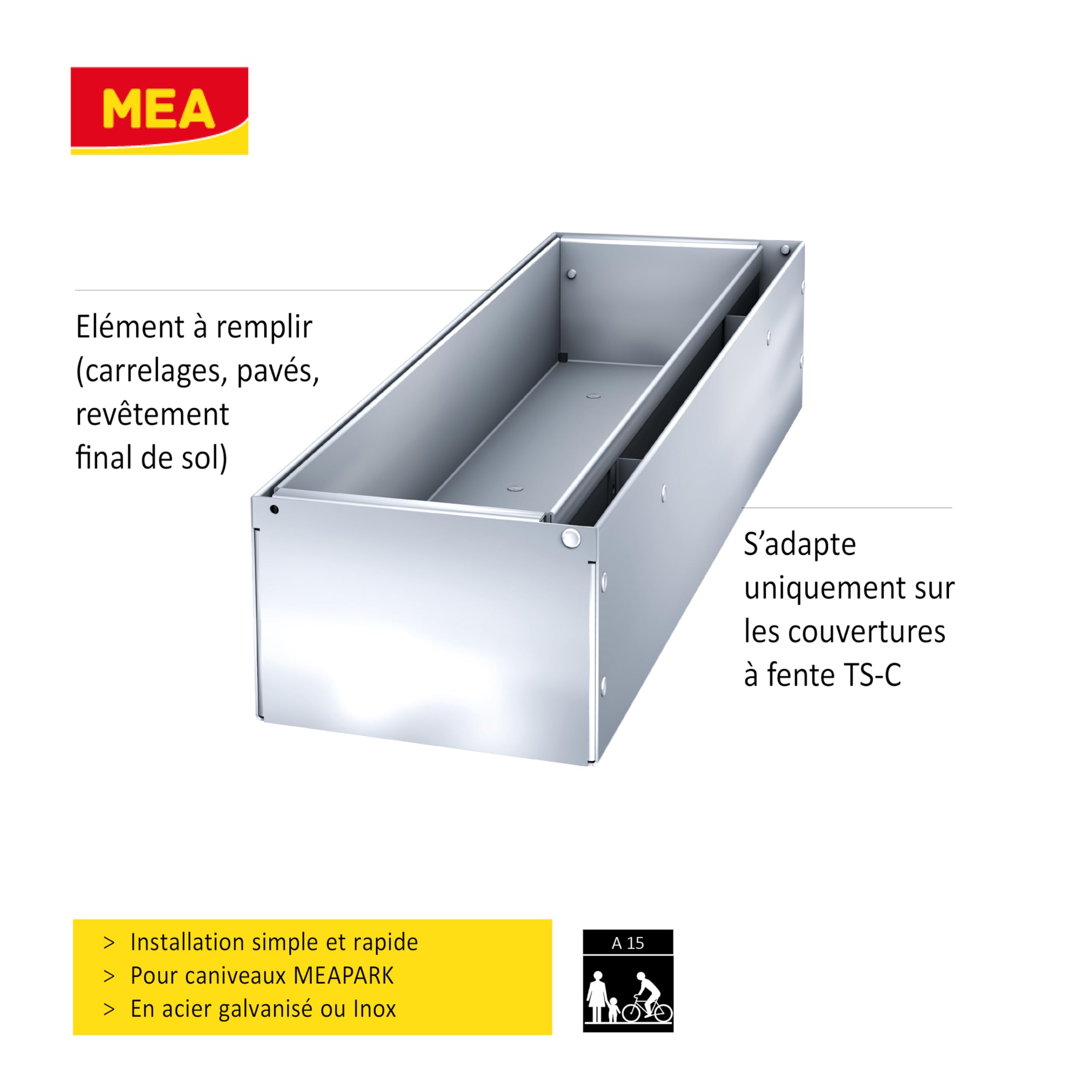 MEA Pièce de Visite 0,5m avec Grille à Fente Classe A15 pour Caniveau Extérieur