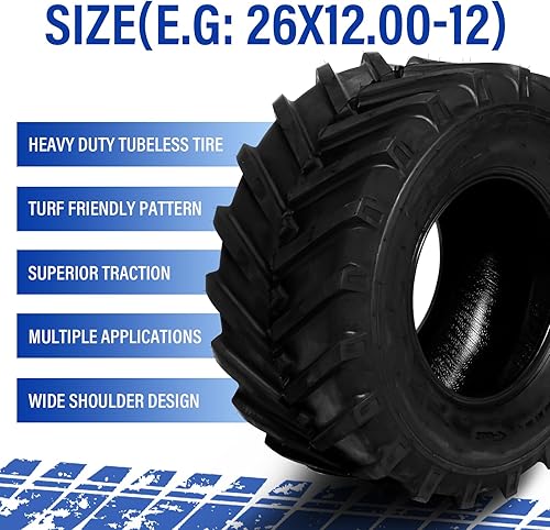 Miniatura 4 de SUNROAD 26x12.00-12 - Llantas de tracción para tractor de jardín y césped, neumáticos agrícolas 26x12.00-12 4 capas, paquete de 2