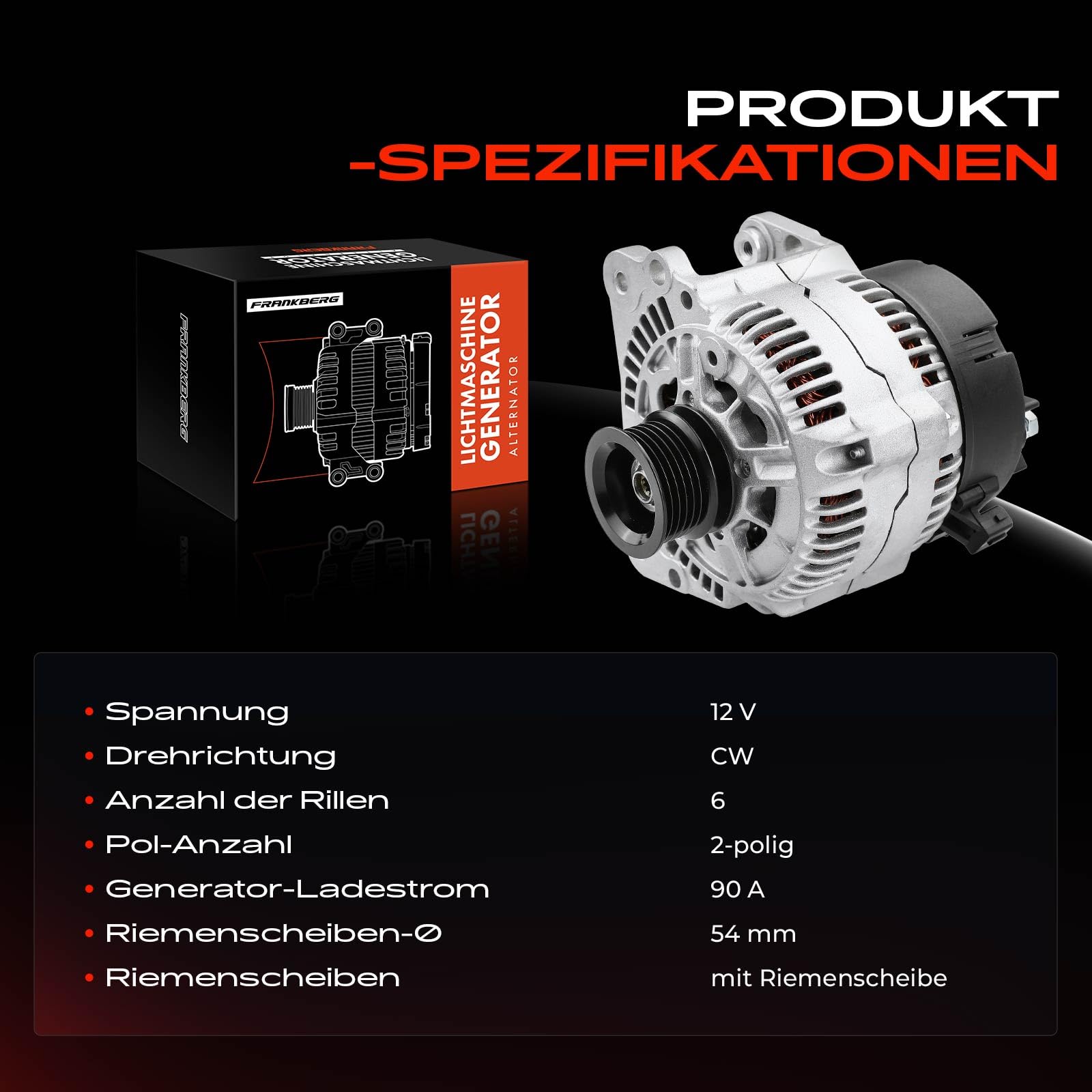 Frankberg Lichtmaschine Generator 90A Kompatibel mit Golf III 1H1 1991-1997 P.a.s.s.a.t 35I 3A2 1991-1996 Ibiza II 6K1 1993-2002 Replace# 021903017
