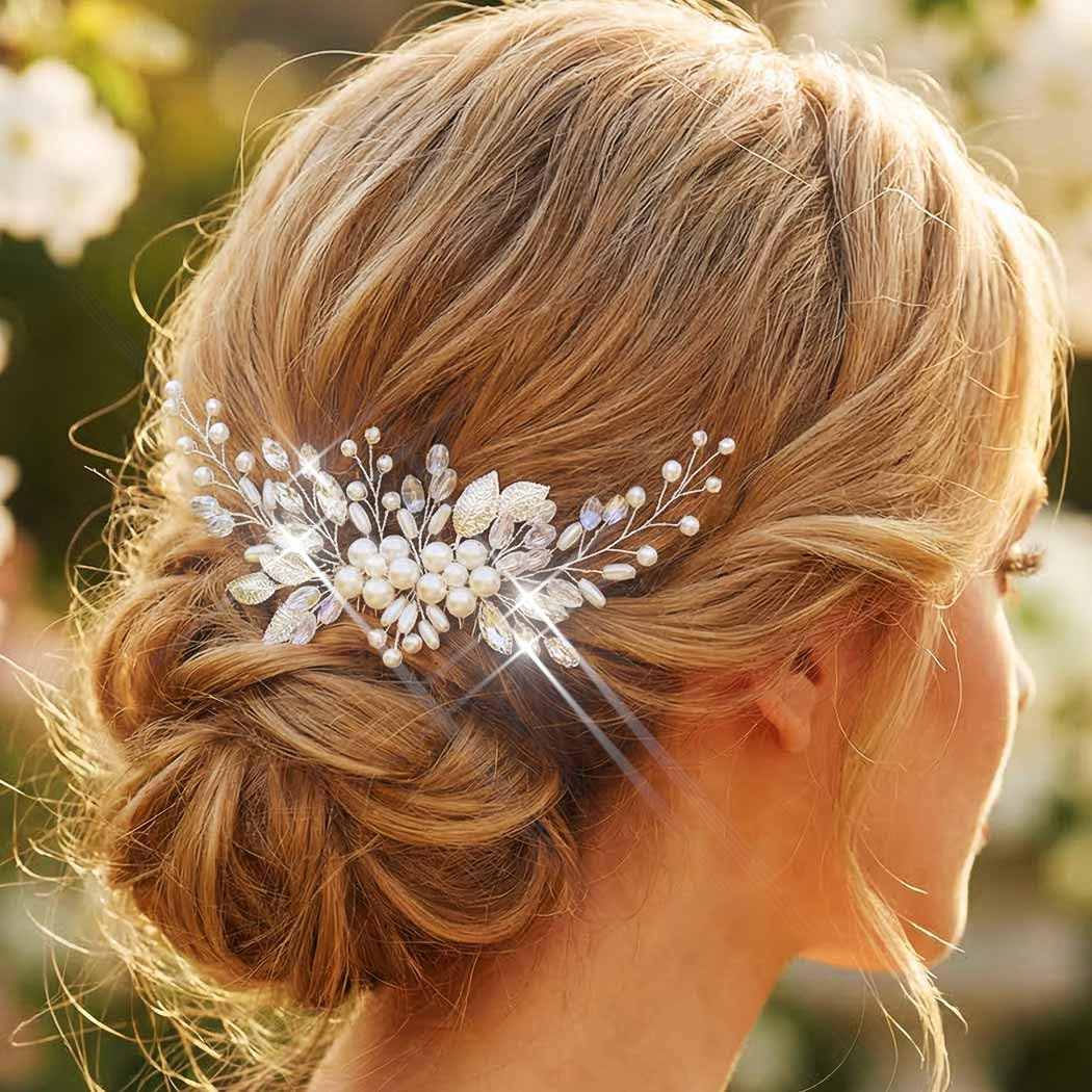 Pearl Wedding Hair Comb Silver Bridal Hair Clip Accessories for Women (A-Silver)