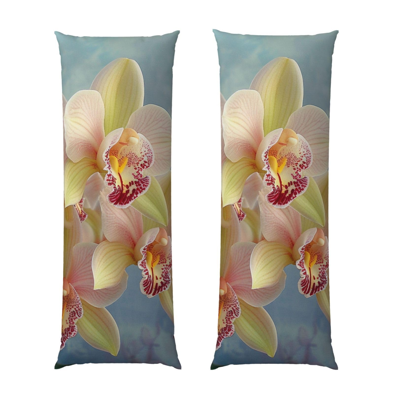 Body Pillow Cover 20x54 Inch, orchids Print Long Lumbar Pillow Case with Zipper Long Body Pillowcase Decorative for Bed Sofa Bedroom