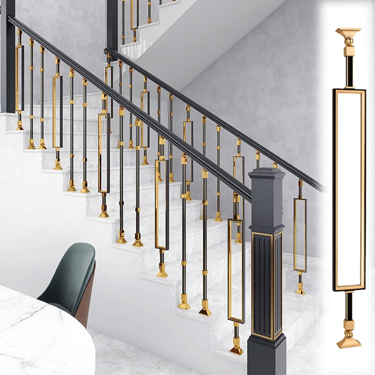 Poteaux d'escalier en aluminium creux rigide au design métallique