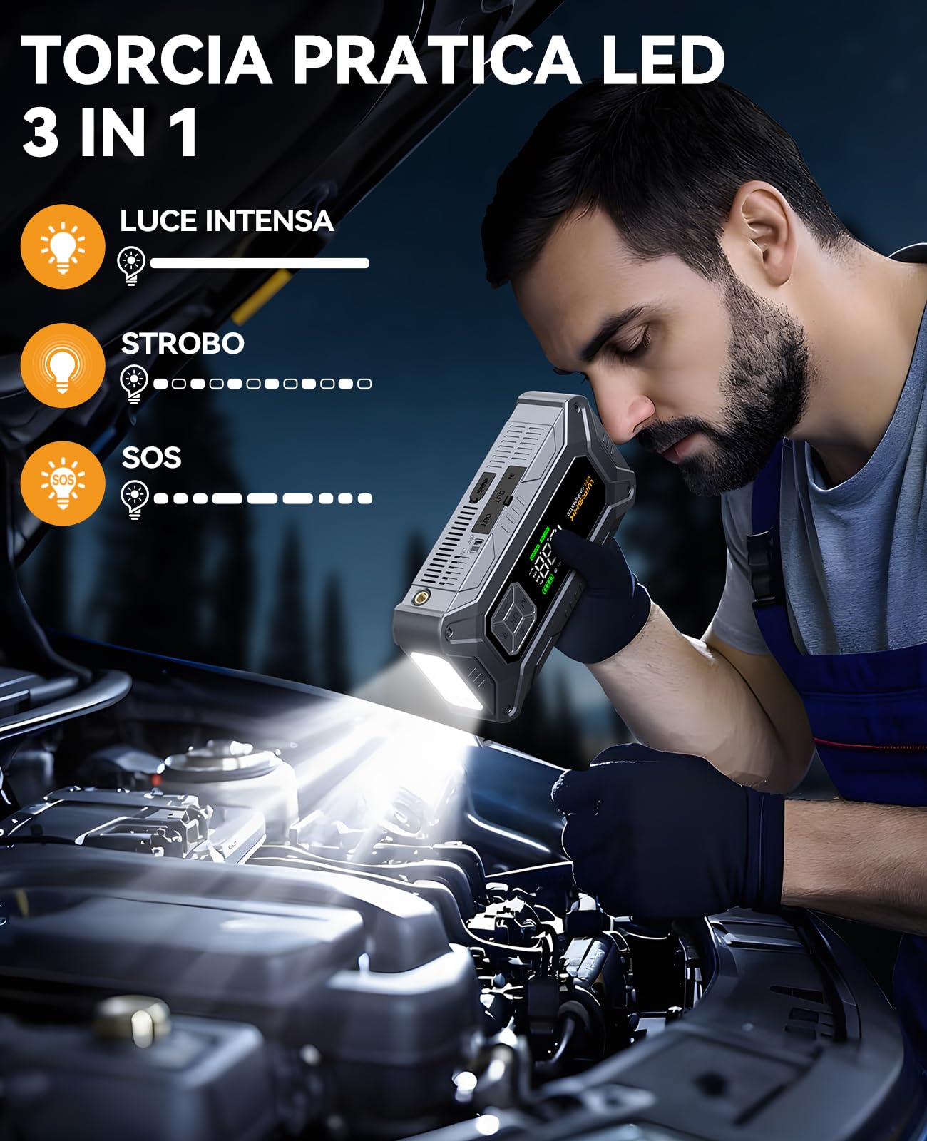 Booster Avviamento Auto con Compressore 8000A 160PSI,27000mAh, Booster Avviamento Auto/Moto per 10.0L Gas/8.0L Diesel, 12V Starter Batteria con Ricarica Rapida 18W,Torcia