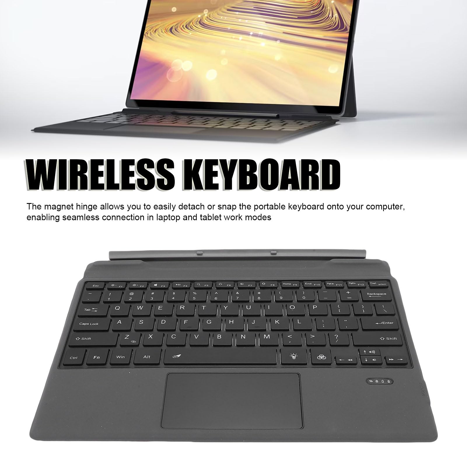 Elprico Teclado Bluetooth Desmontable, Teclado de Viaje Inalámbrico Retroiluminado con Panel Táctil de Vidrio y Bisagra Magnética, para Latitude 7320 5285 5290 7200 7210 K19M