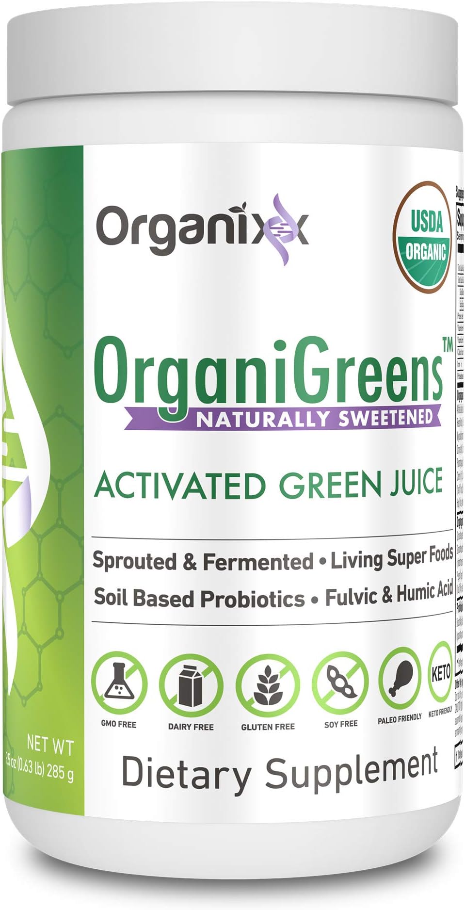 Organixx Green Powder Supplement with Probiotics - Organic - 71 Superfoods in 1-4X The Vitamins and Minerals of Other Green Drinks - Organigreens (Naturally Sweetened) - 30 Servings