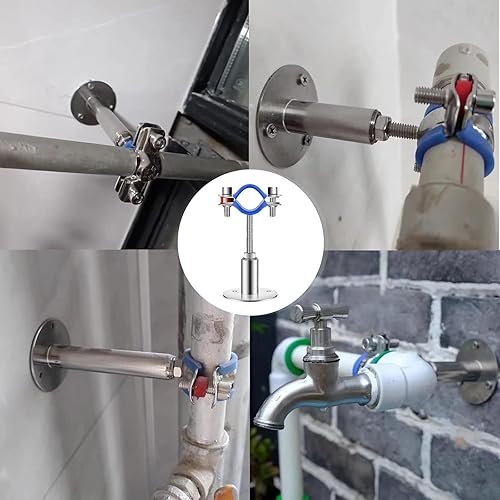 Miniatura 6 de 4 abrazaderas de soporte de tubo ajustables con tornillos, soporte de tubo de montaje en pared de acero inoxidable 304, altura ajustable de 1.97 a