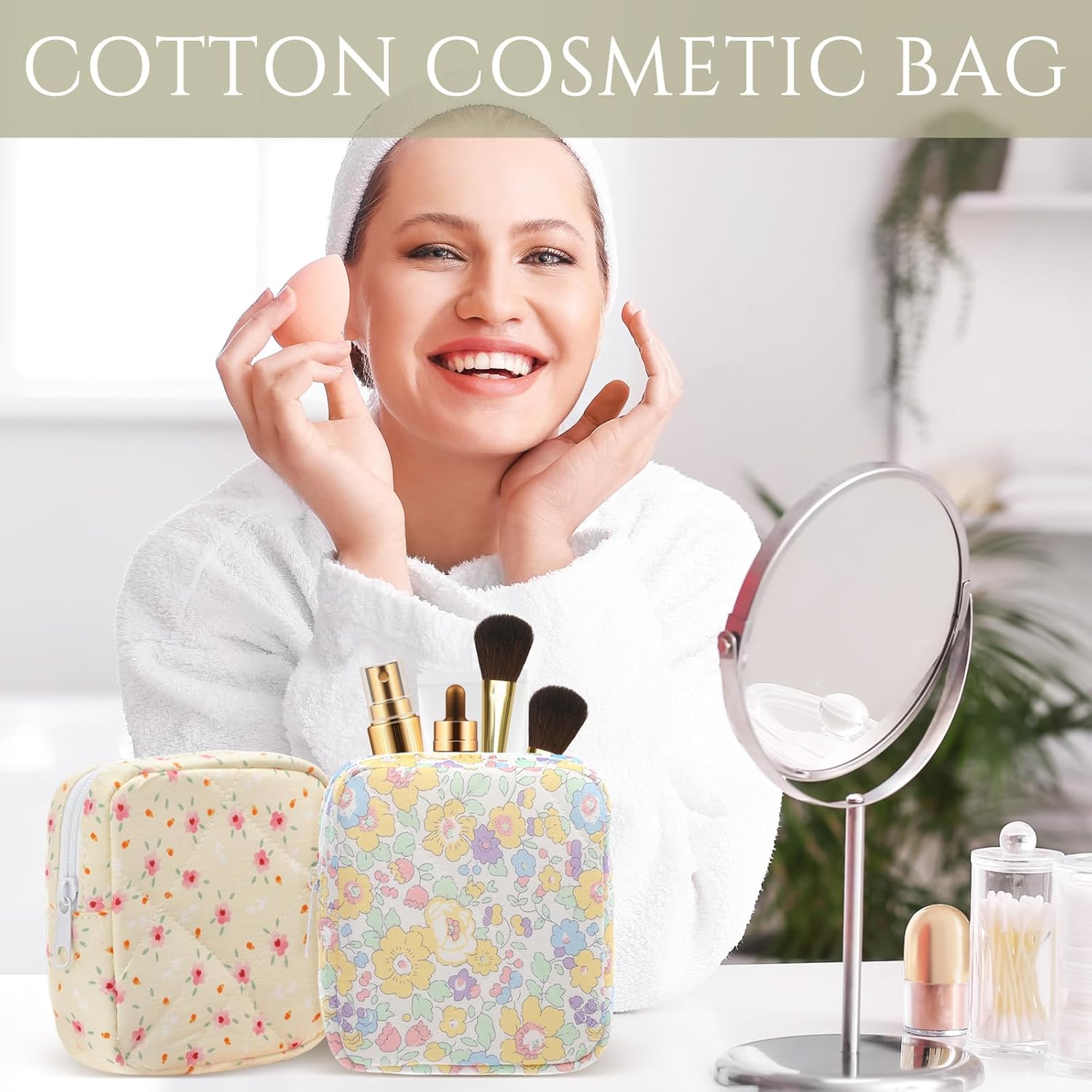 Paterr 10 Pcs Quilted Makeup Bag Bulk Cotton Floral Cosmetic Bag Women Girls Bridesmaid Gifts Cute Makeup Pouch Coquette Aesthetic Travel Toiletry Organizer(Floral Style,5.12 x 4.72 x 1.97 Inches) - Image 5