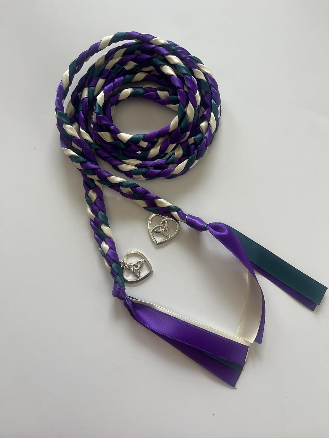 Purple, Teal and Ivory Handfasting Cord with Celtic Heart- Wedding- Ceremony Braid- BraidedTogether