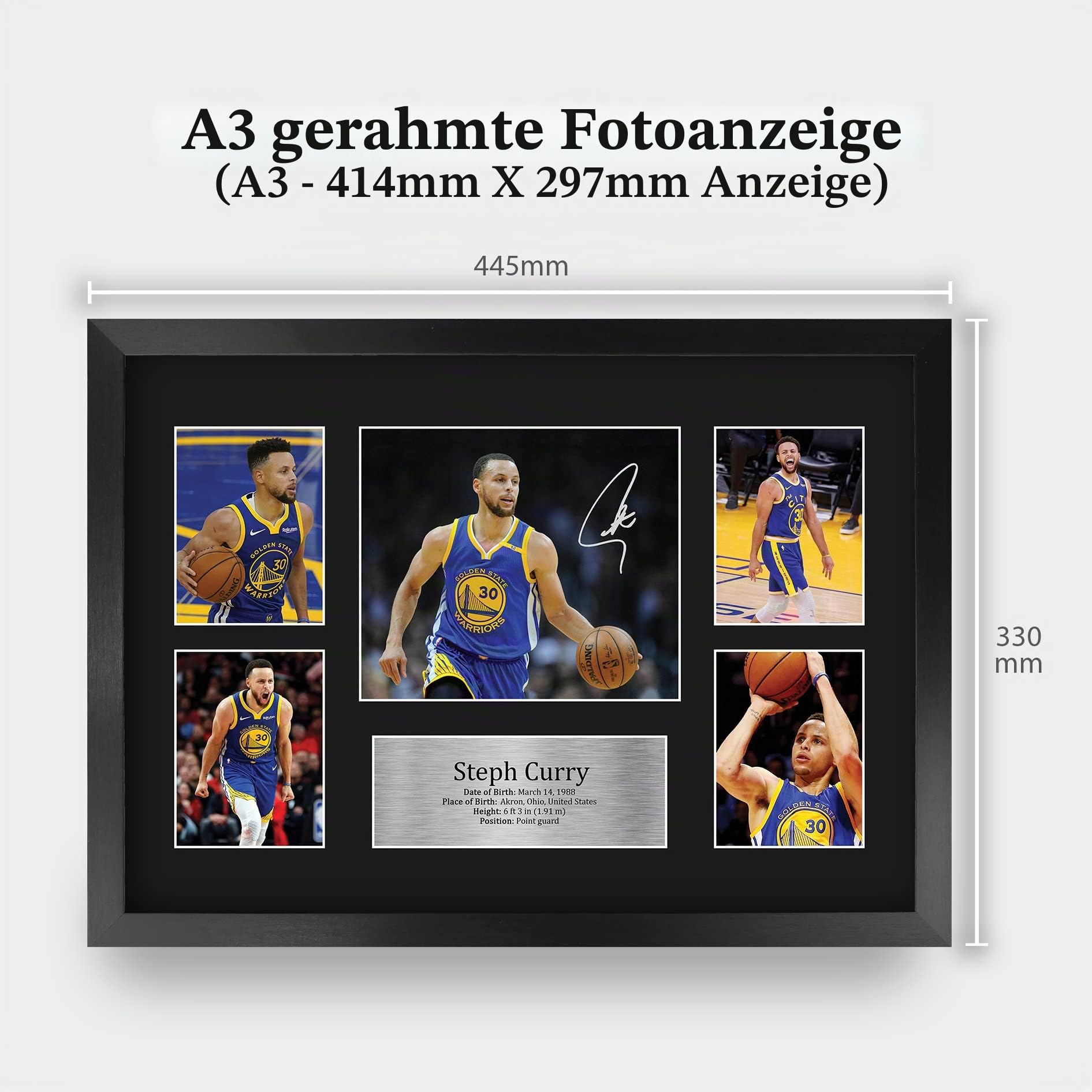 HWC Trading FR A3 Steph Curry Golden State Warriors Geschenke Gedruckt, Signiert Autogramm-Präsentation-Display Für Basketball-Erinnerungsstücke-Fans - A3 Eingerahmt
