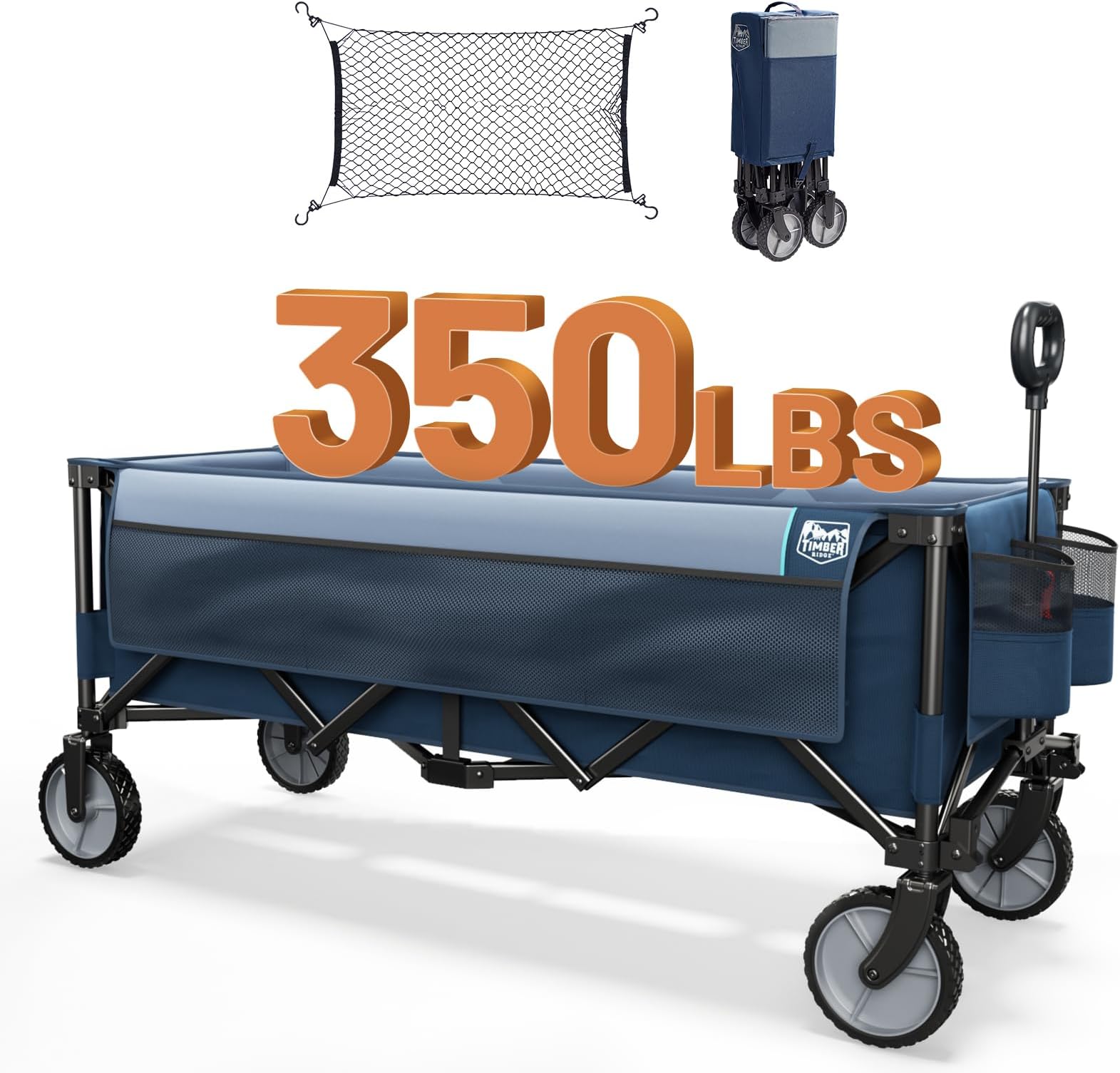 TIMBER RIDGE Chariot Pliable XXXXL 600L Avec Hayon - Roues Tout-Terrain Avec Frein, Poignée Réglable, Parfait Pour Plage, Camping & Transports Lourds