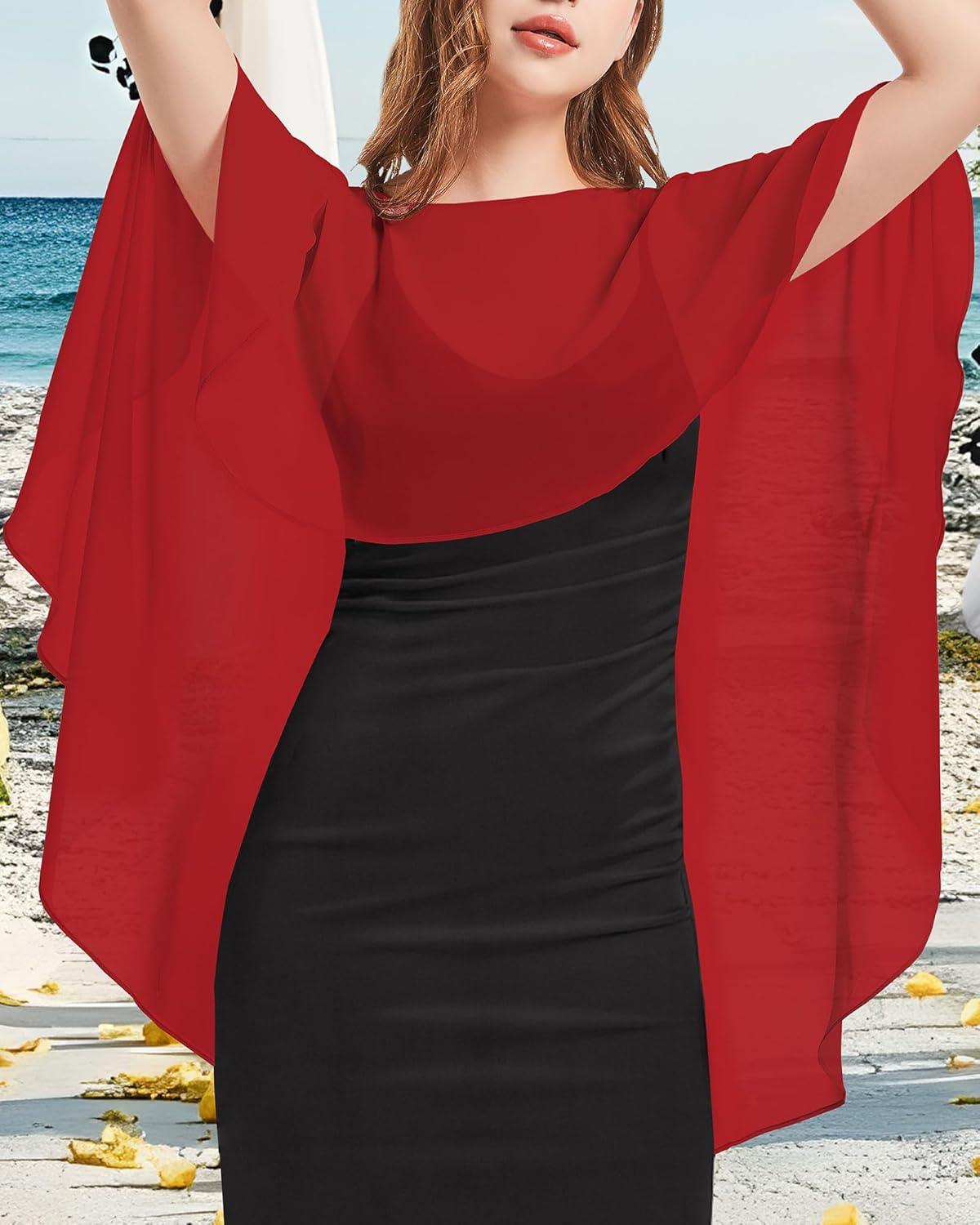 Womens Capelets Shawls and Wraps for Evening Dress Chiffon Capes Wedding Cover Up - Image 3