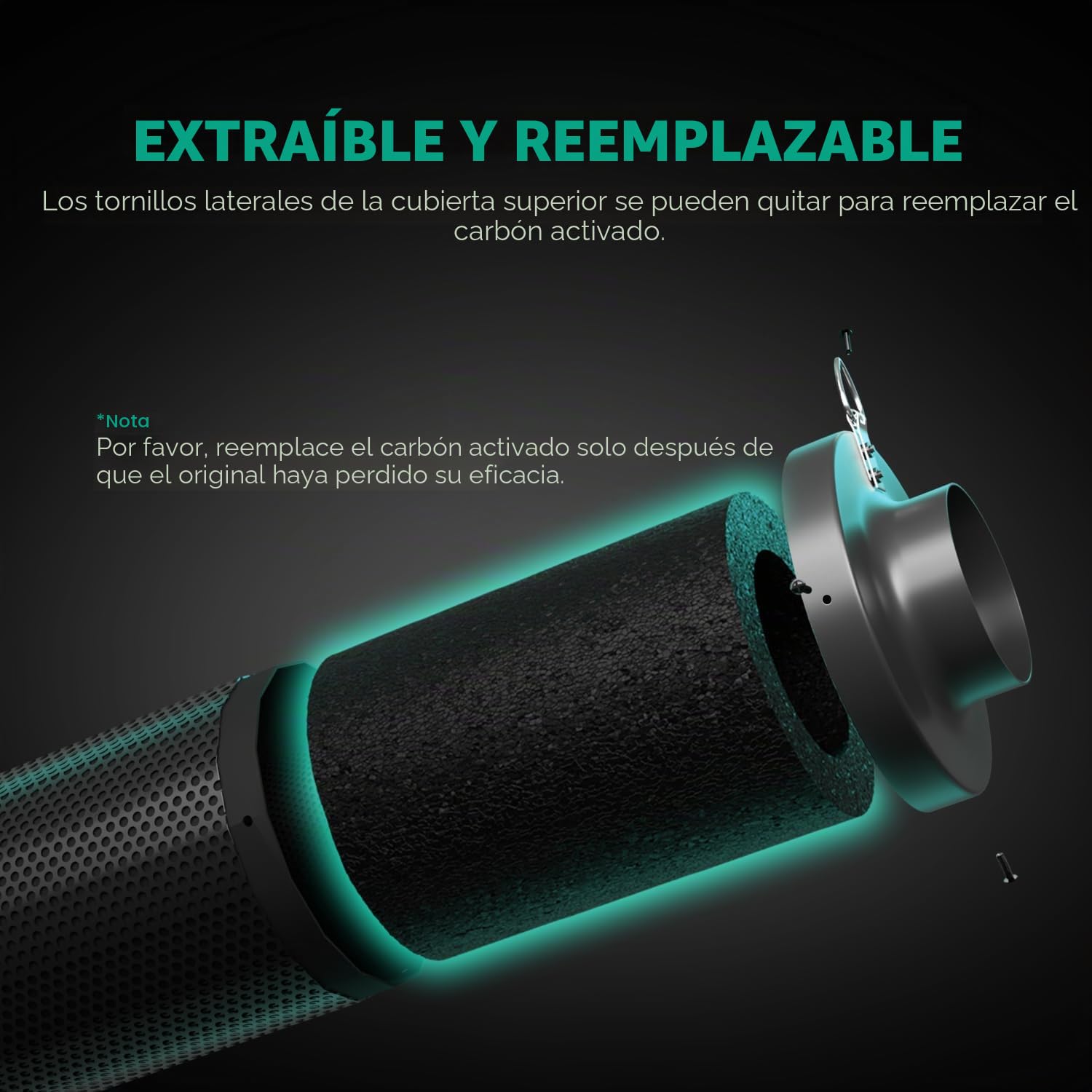 MARS HYDRO Filtro de carbón activo de 100mm, filtro de carbón con control de olores con carbón activado australiano, núcleo de carbono intercambiable para filtro de carbón para ventilador de tubo