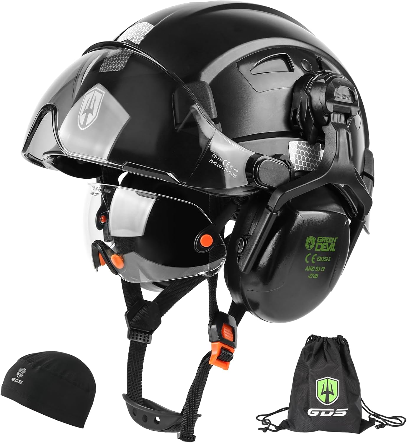 GREEN DEVIL Hard Hat Safety Helmet with Visor and Ear Muffs Men Women Vented Work Hardhat ANSI Z89.1 Cascos De Construccion for Industrial Construction Forestry