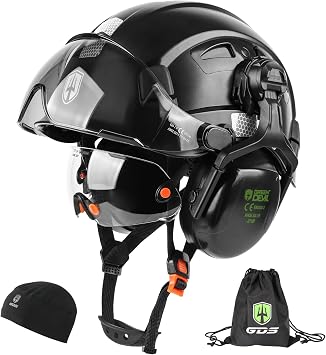GREEN DEVIL Hard Hat Safety Helmet with Visor and Ear Muffs Men Women Vented Work Hardhat ANSI Z89.1 Cascos De Construccion for Industrial Construction Forestry