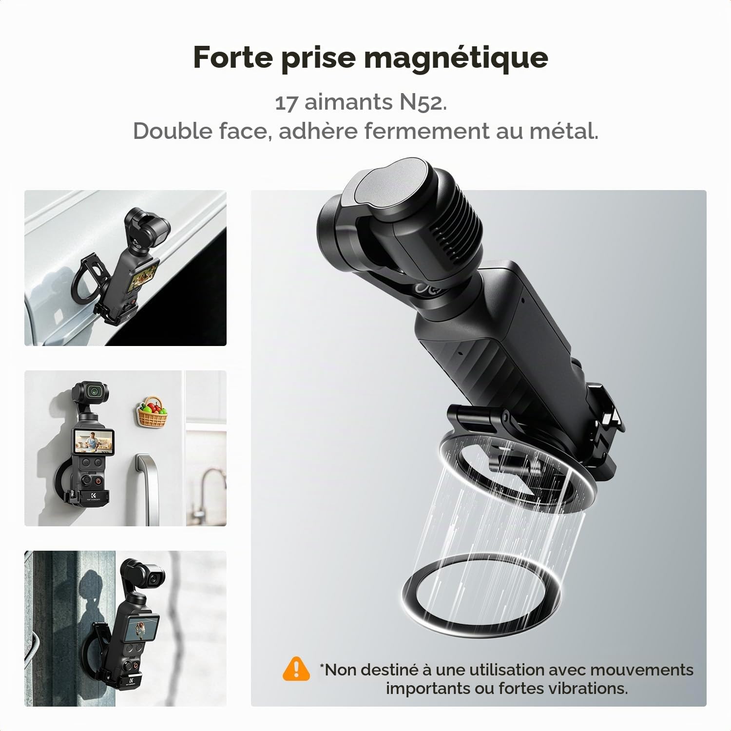 K&F CONCEPT Cadre d’Extension Magnétique Compatible DJI Osmo Pocket 4/4P/3 | En Aluminium, Réglable 3 Axes, Compatible Mag-Safe, Ports Complets, Stand Bureau, Anti-Rayure - PP62
