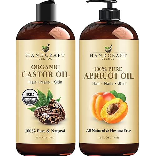 Handcraft Blends Aceite de ricino y albaricoque | Para el crecimiento del cabello, pestañas y cejas – Aceites portadores y aceites corporales 100%