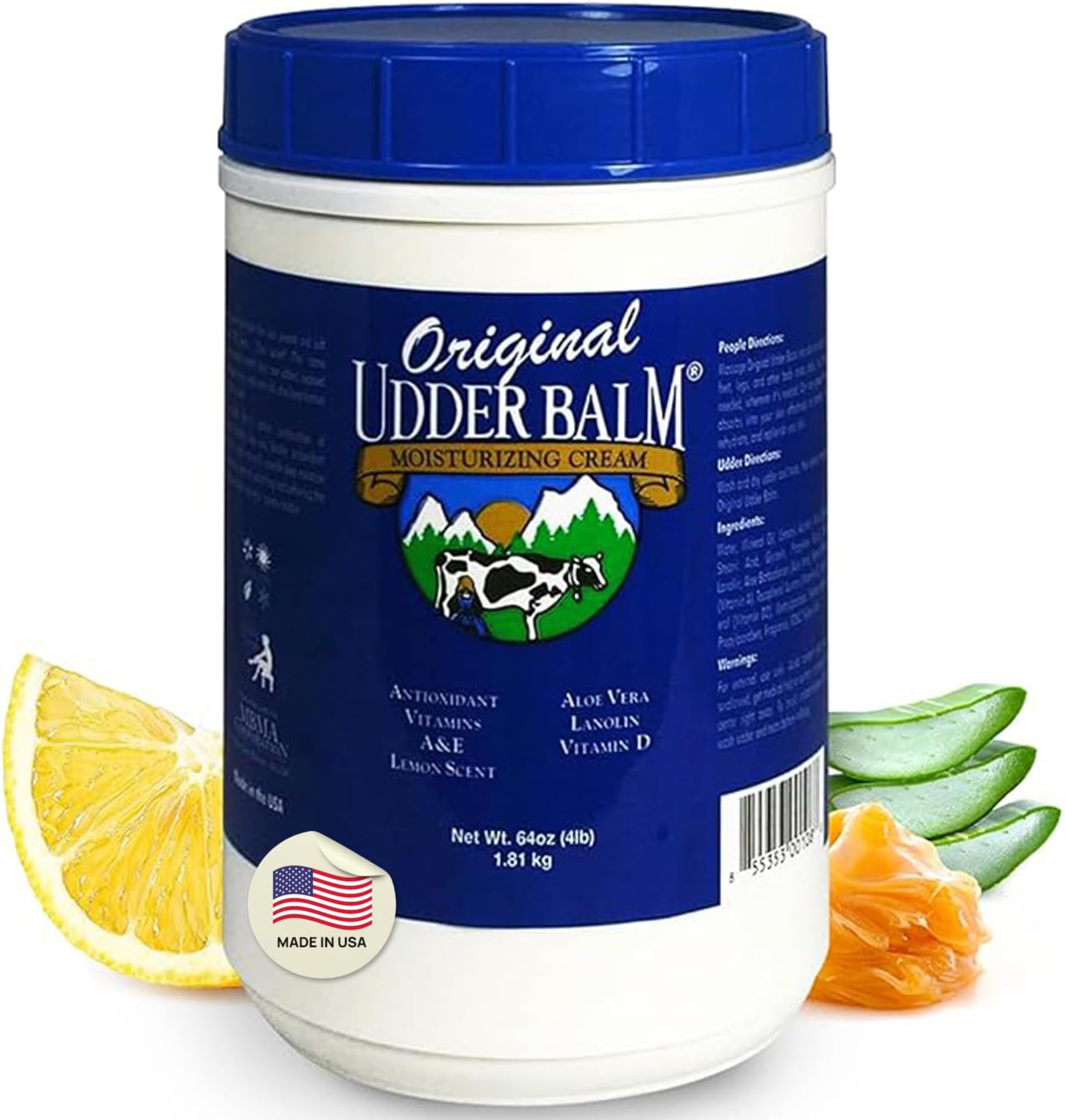 Original Udder Balm Refill Tub - Made in USA - Extra Thick Udder Cream & Hand Balm for Dry Skin, Cracked Heels, Rough Hands – Deep Moisture Heel Cream & Foot Moisturizer with Aloe Vera, 64 Fl Oz