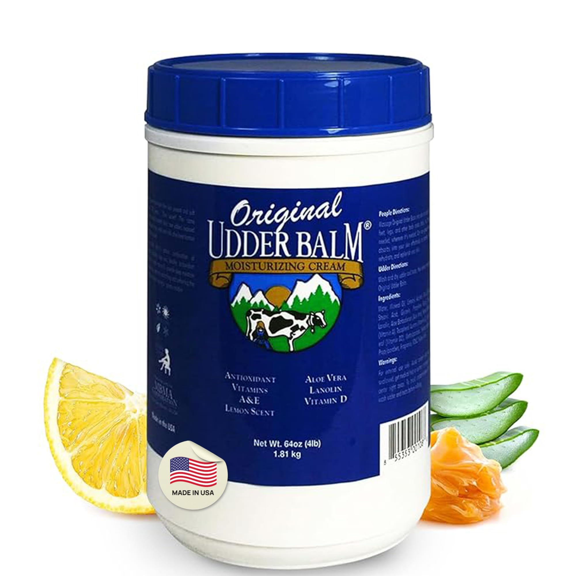 Original Udder Balm Refill Tub - Made in USA - Extra Thick Udder Cream & Hand Balm for Dry Skin, Cracked Heels, Rough Hands – Deep Moisture Heel Cream & Foot Moisturizer with Aloe Vera, 64 Fl Oz