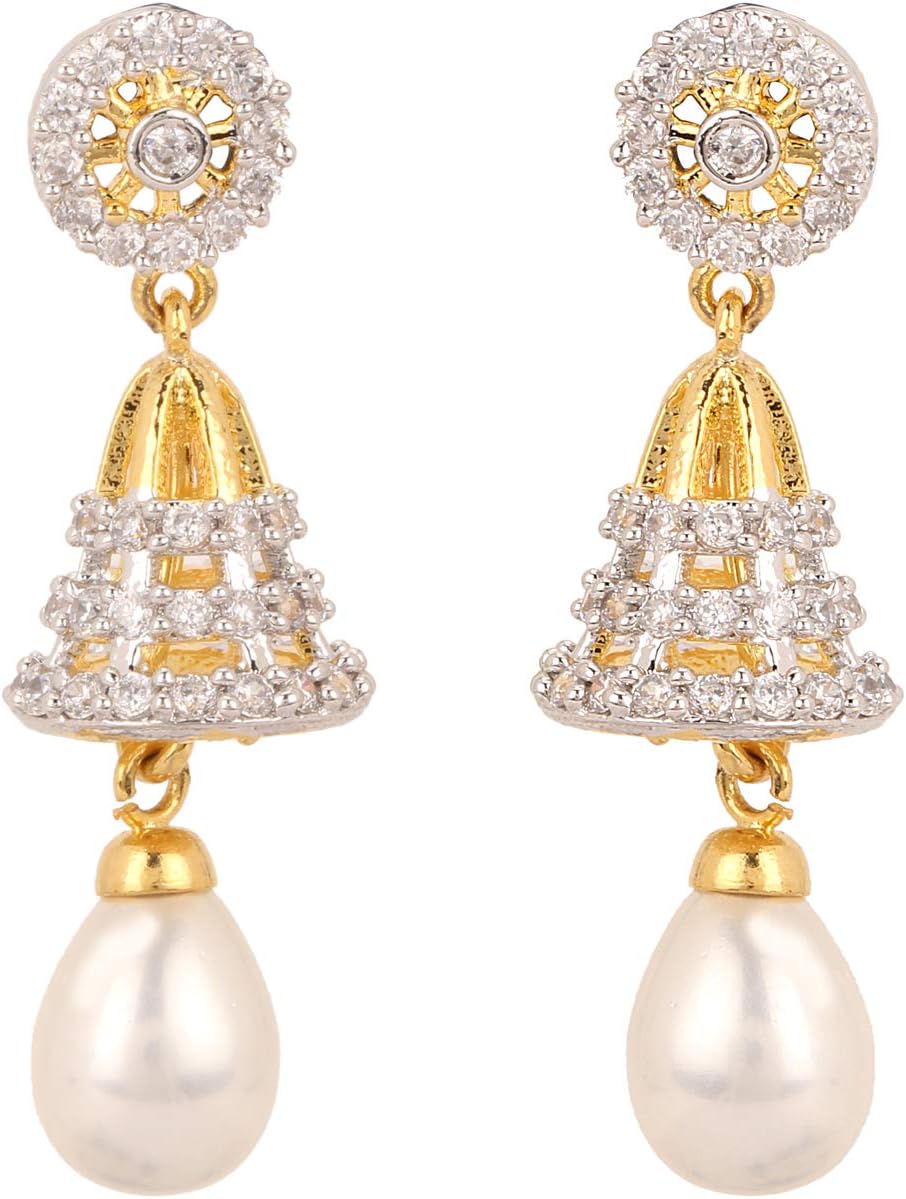 Rajwada ArtsGold colored Cubic Zirconia Brass Designer Dangle Earring for women