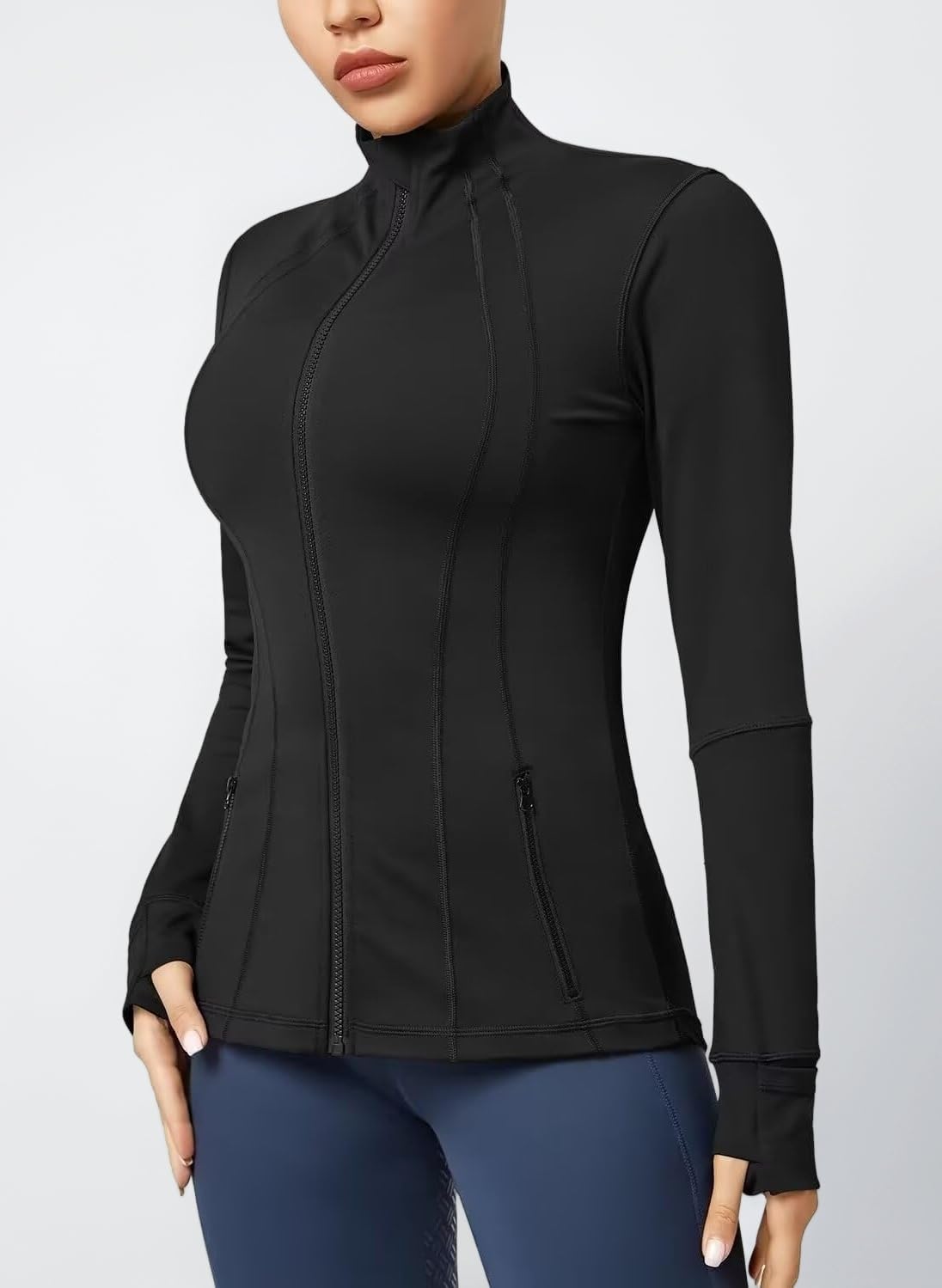 QUEENIEKE Women's Slim Fit Running Jackets - Long Sleeves Athletic Workout Gym Tops with Back Mesh Vent & Thumb Holes