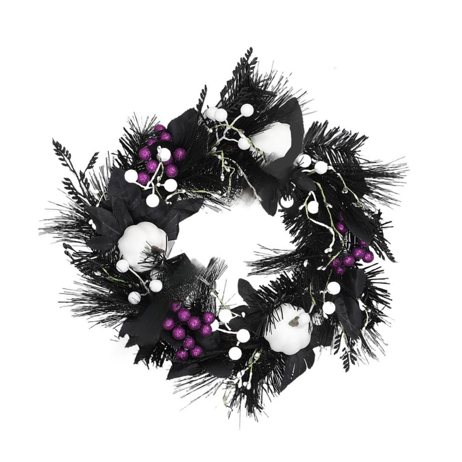 Halloween Wreath with Pumpkins Front Door Wreath Black Garlands for Doorway Window Seasonal Party Decoration White Pumpkins Front Door for Home Party Festival Porch Patio Decoration