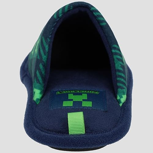 Miniatura 2 de Minecraft Pantuflas para niños, estampado de enredaderas a cuadros, azul marinoverde