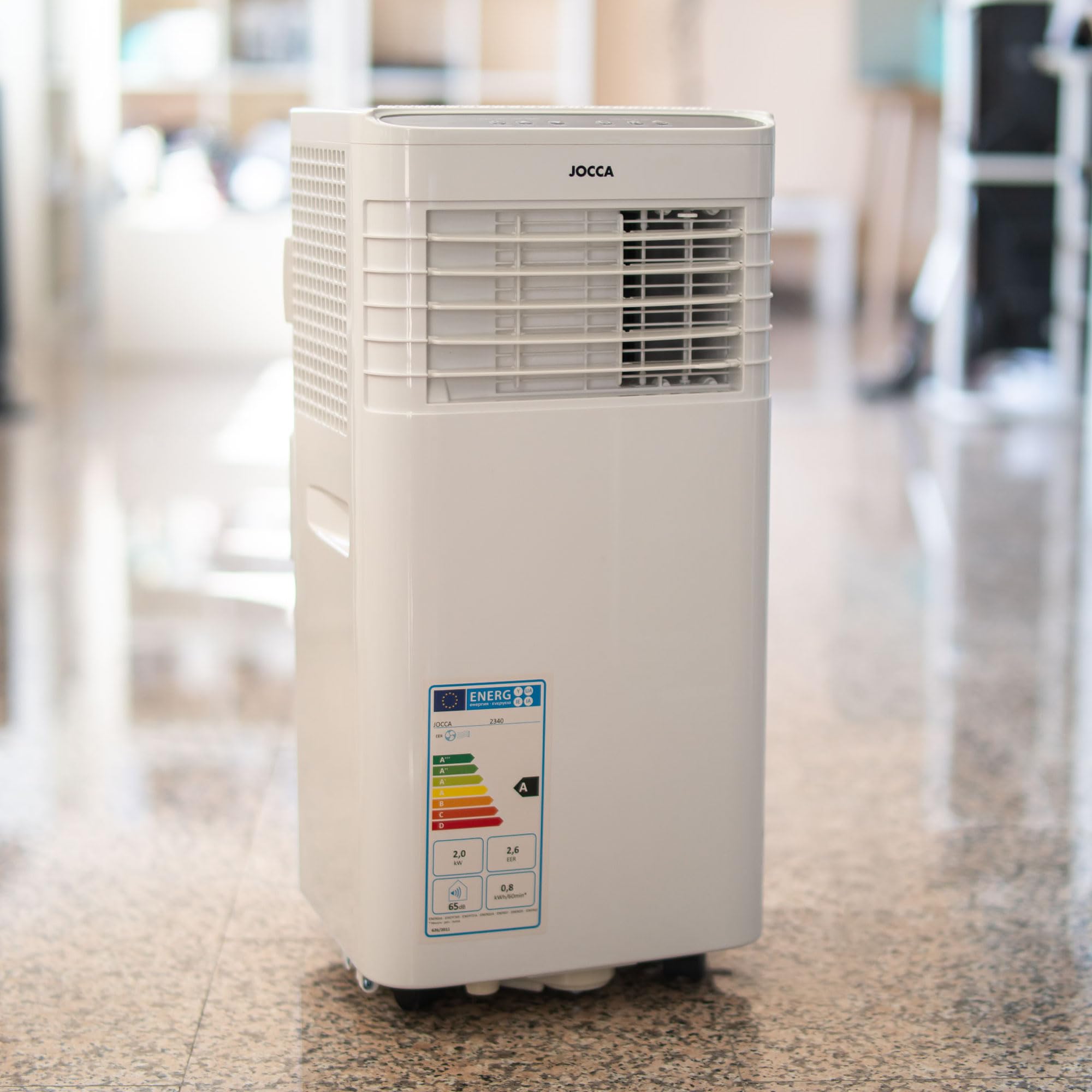 JOCCA - Aire Acondicionado Portátil 7000 BTU con Control Remoto/Temporizador 24 Horas/Potencia 785W / Ruido <65 DB/Volumen de Aire 320 M3 por H/Con Ruedas para fácil Transporte (7000 BTU)