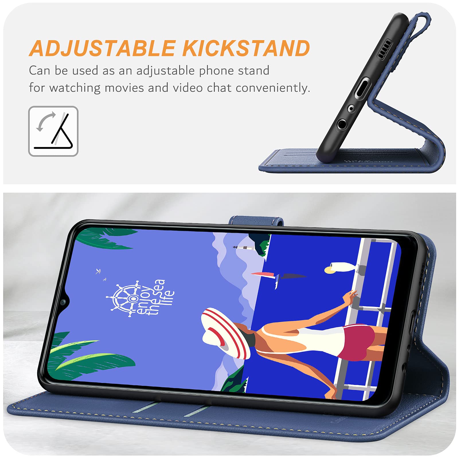 Ganbary Cover Compatibile con Samsung Galaxy A12 / M12, 360 Protettiva Caso in PU Pelle Premium Portafoglio Custodia per Samsung Galaxy A12 / M12, [Kickstand] [Slot per Schede]-Blu