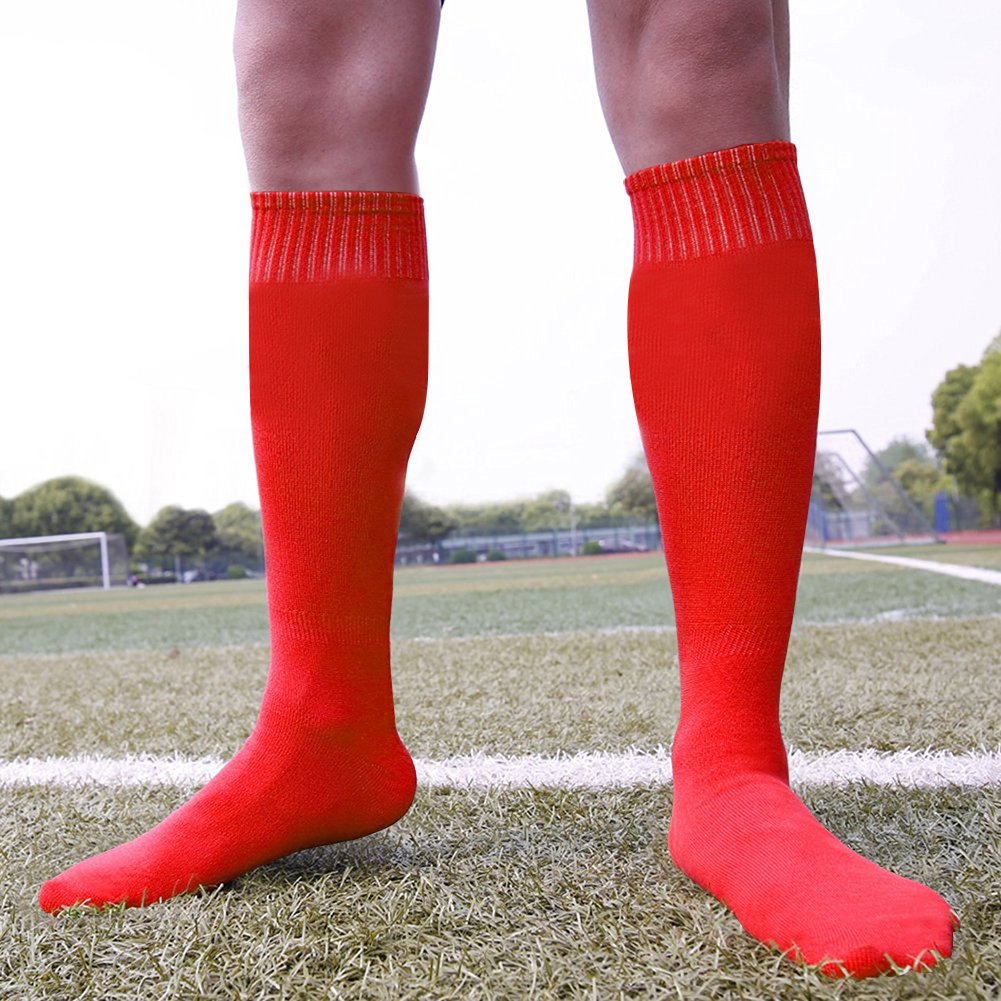 Fußballsocken, unisex, lange Röhre, solide, Team-Sport, Fußball, Baseball, athletische Überwaden-Socken, 2, 6, 12 Paar Gr. Einheitsgröße, 6 Paare/rot