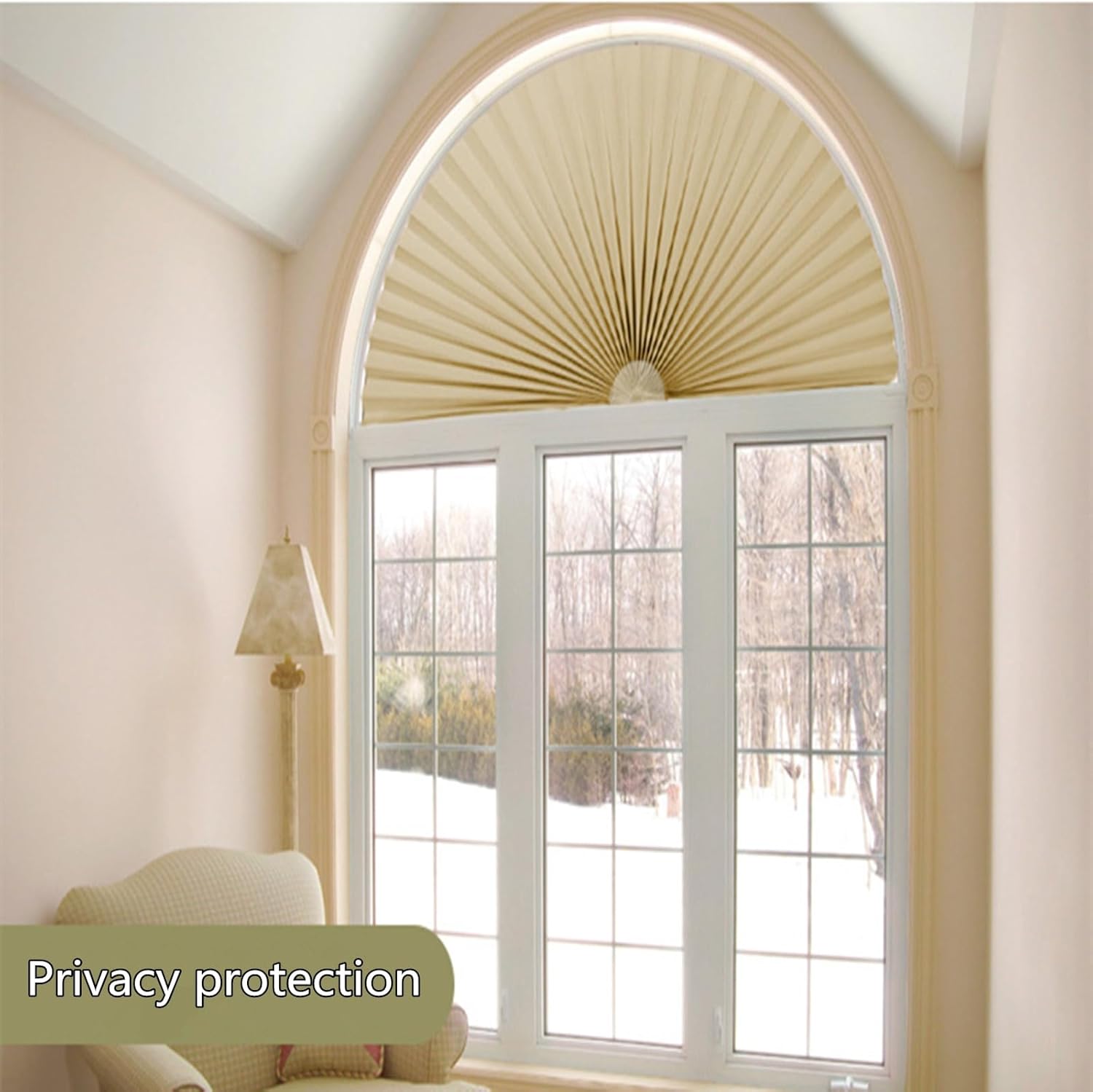 Arch Window Pleated Blinds Half Circle Window Shades Cordless Non-Woven Self Adhesive Shades Half Moon Round Window Cover Easy to Cut & Install