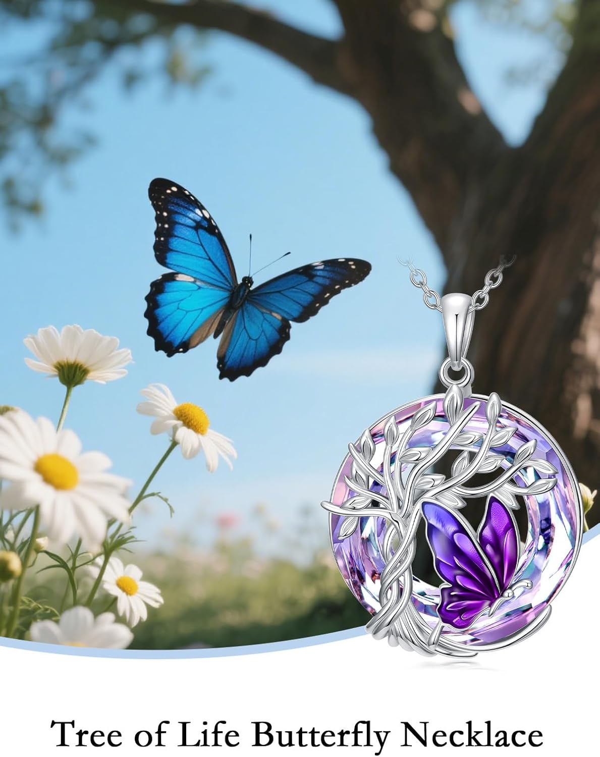 TOUPOP Butterfly Necklace for Women 925 Sterling Silver Tree of Life Butterflies Dragonfly Hummingbird Pendant Necklaces Crystal Jewelry Anniversary Christmas Birthday Gift for Her - Image 6